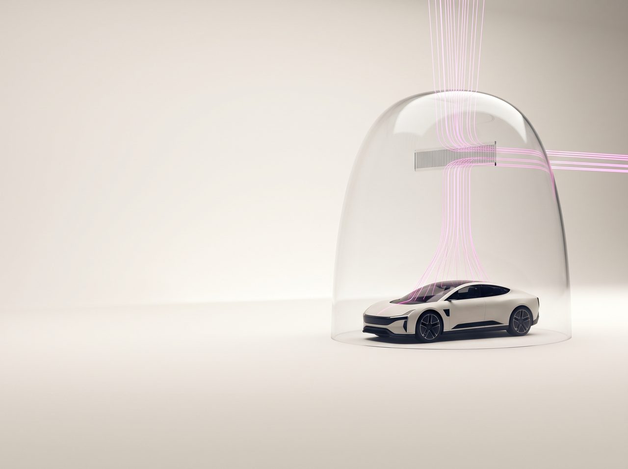 Elektroauto unter einer schützenden Glashaube mit Datenfilter
